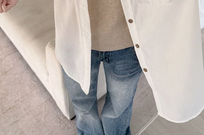 Drop Shoulder Long Sleeve Sheer Shirt