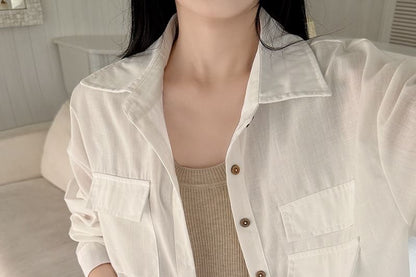 Drop Shoulder Long Sleeve Sheer Shirt