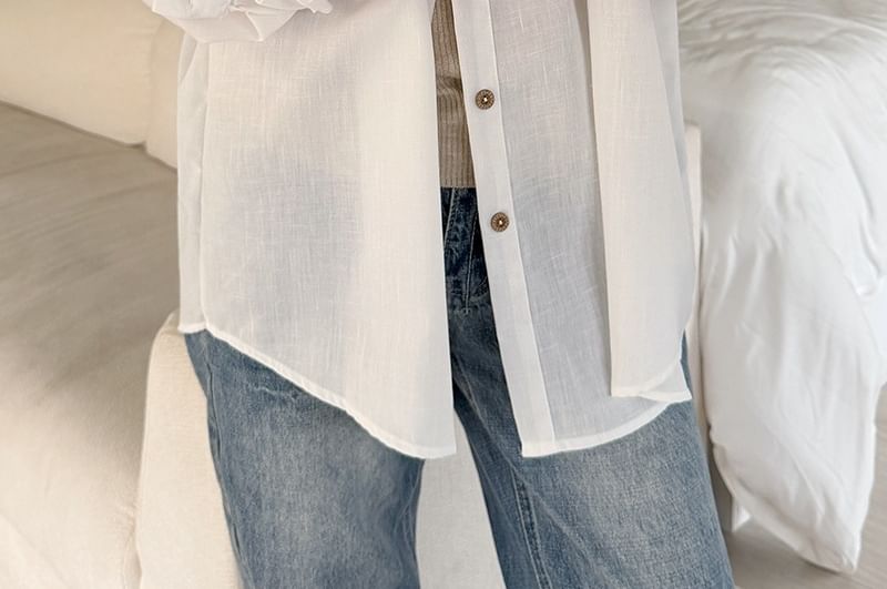 Drop Shoulder Long Sleeve Sheer Shirt
