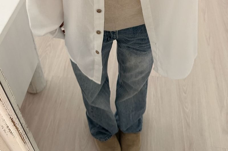Drop Shoulder Long Sleeve Sheer Shirt