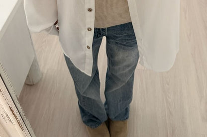 Drop Shoulder Long Sleeve Sheer Shirt
