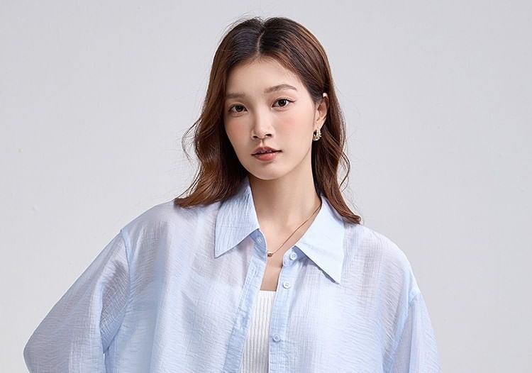 Long Sleeve Back Slit Plain Shirt