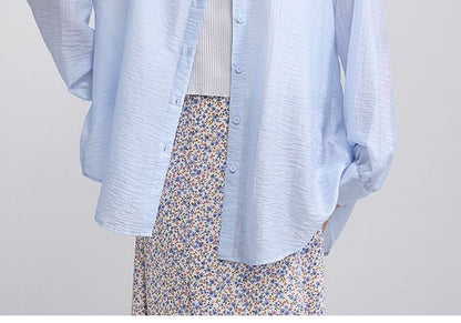 Long Sleeve Back Slit Plain Shirt