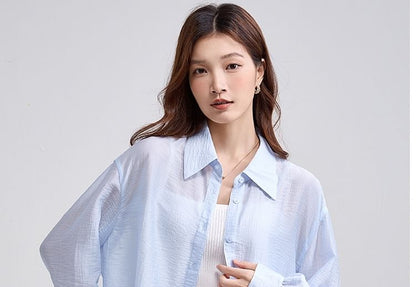 Long Sleeve Back Slit Plain Shirt