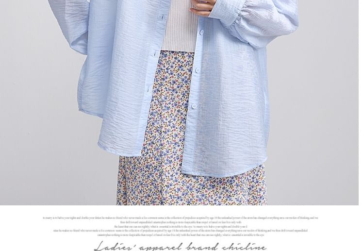 Long Sleeve Back Slit Plain Shirt