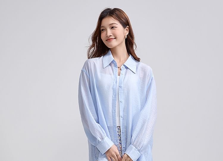 Long Sleeve Back Slit Plain Shirt