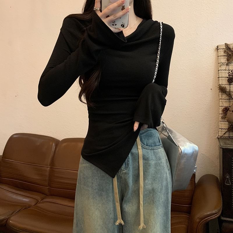 Flared Sleeve Asymmetrical Off Shoulder Top