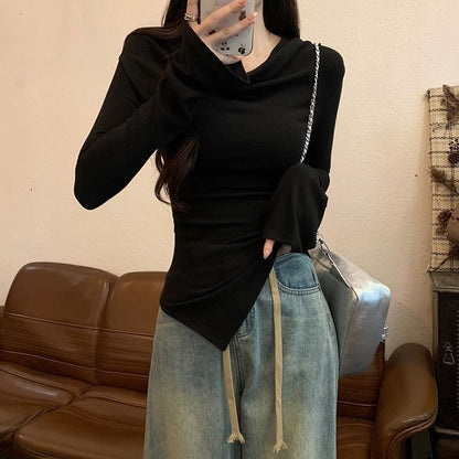 Flared Sleeve Asymmetrical Off Shoulder Top