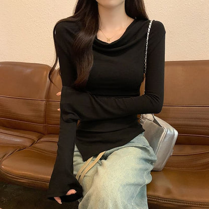 Flared Sleeve Asymmetrical Off Shoulder Top