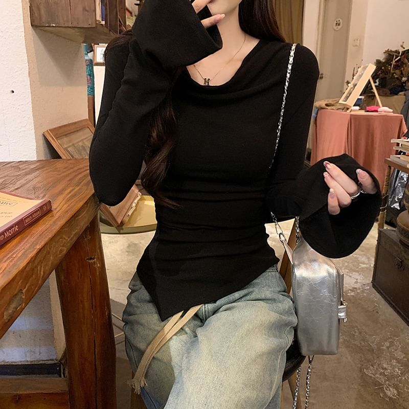 Flared Sleeve Asymmetrical Off Shoulder Top