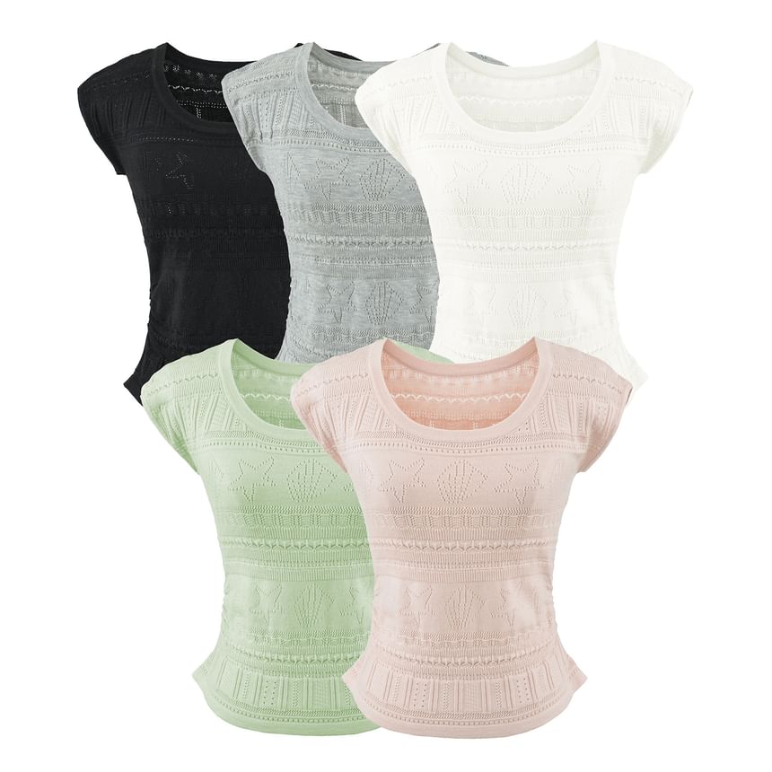 Two Piece Set: Pointelle Knit Top and High Waist Mini Tiered Skirt