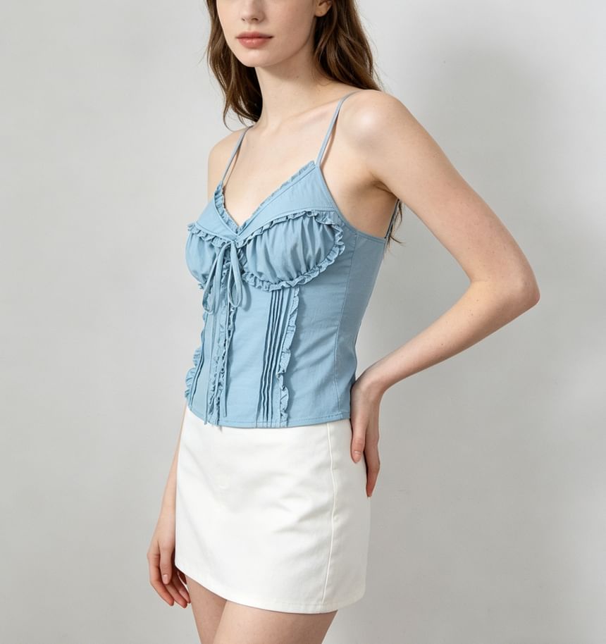 V-Neck Ruffled Tie Front Slim Fit Camisole Top