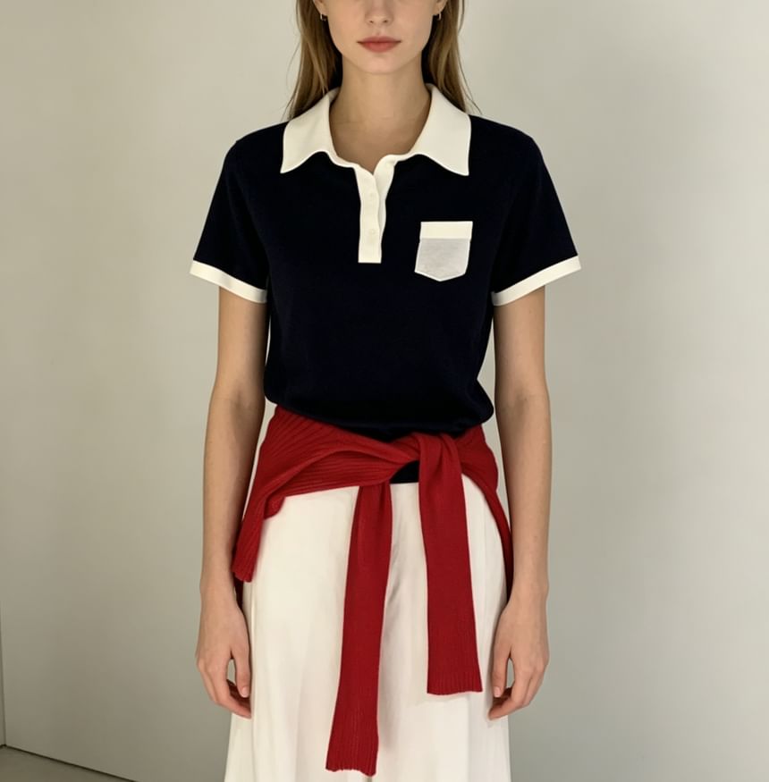 Color Block Loose Fit Short Sleeve Polo Top