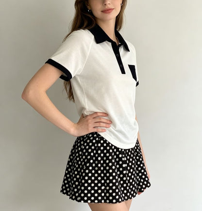 Color Block Loose Fit Short Sleeve Polo Top