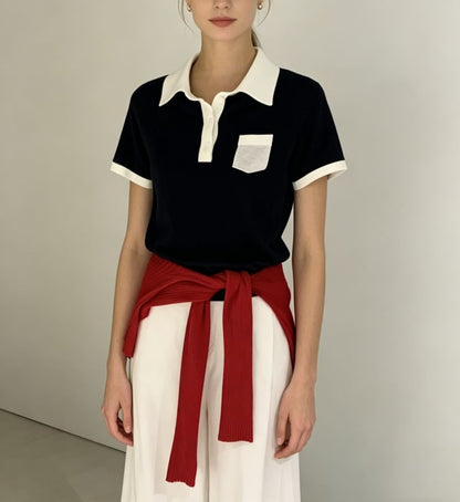 Color Block Loose Fit Short Sleeve Polo Top