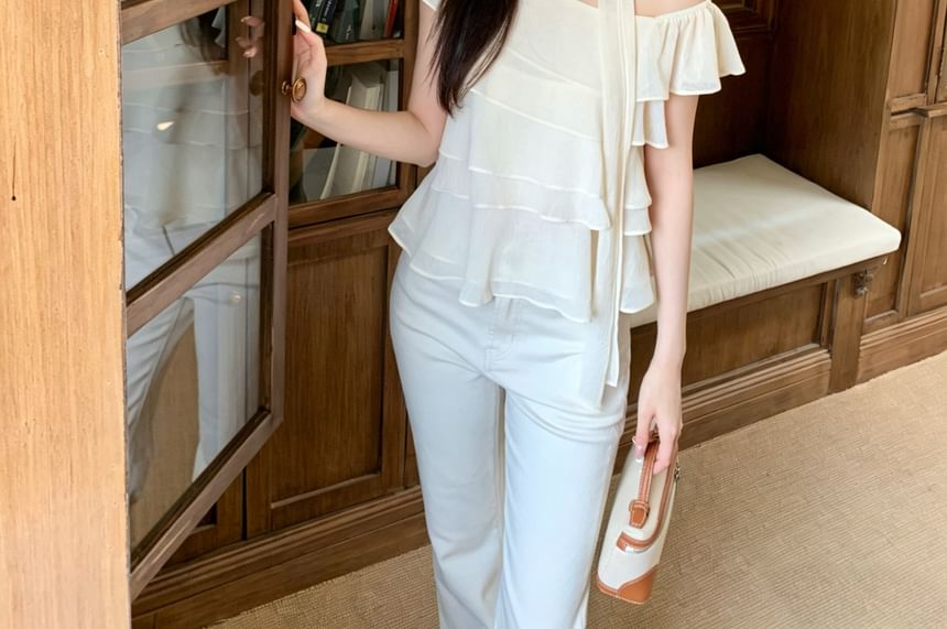 One Shoulder Ruffle Asymmetrical Solid Blouse