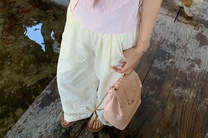 Cold Shoulder Striped Bow Short Sleeve Blouse