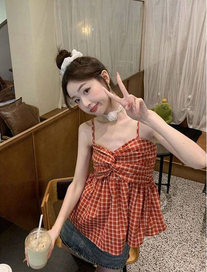Plaid Knot Camisole Top