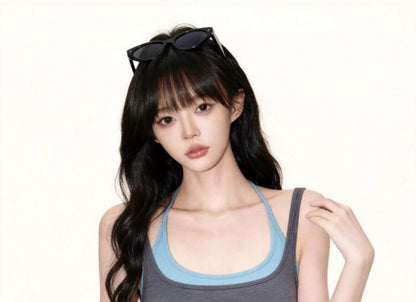 Scoop Neck Two Tone Mock Two Piece Tank Top