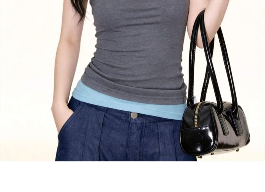 Scoop Neck Two Tone Mock Two Piece Tank Top