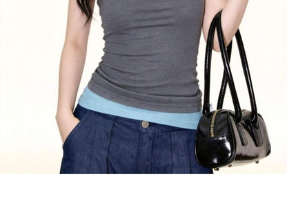 Scoop Neck Two Tone Mock Two Piece Tank Top
