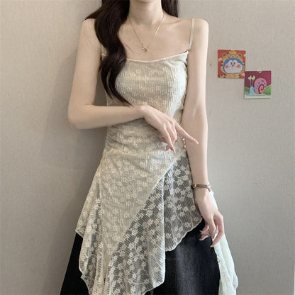 Floral Side Slit Lace Camisole Top