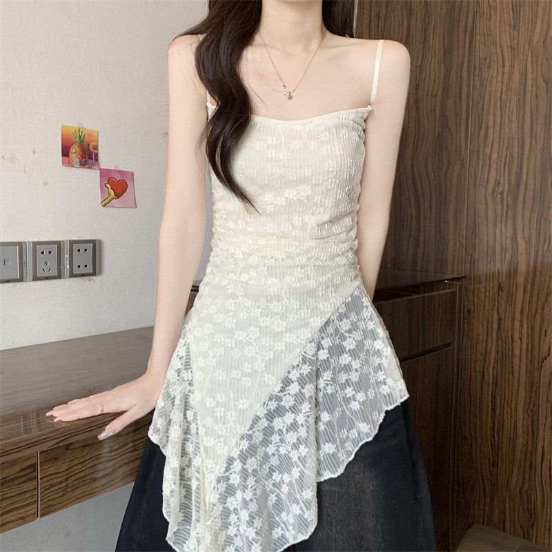Floral Side Slit Lace Camisole Top