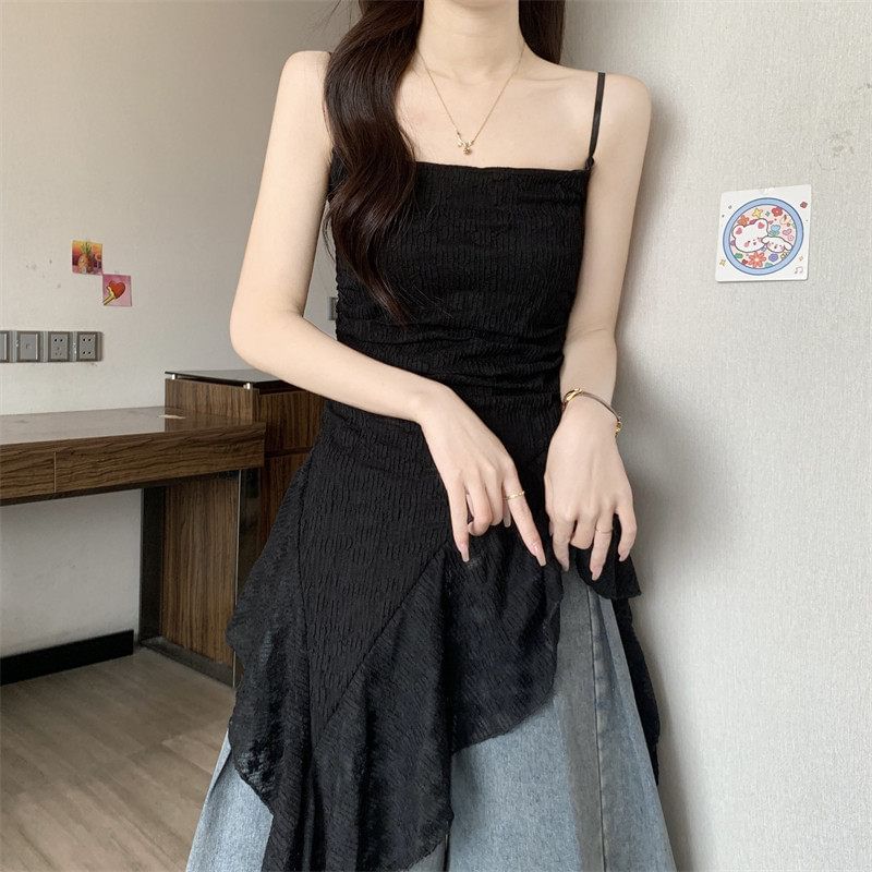 Floral Side Slit Lace Camisole Top