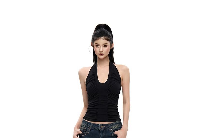 Halter Plain Ruched Top