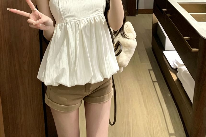 V-Neck Bubble Camisole with Spaghetti Straps