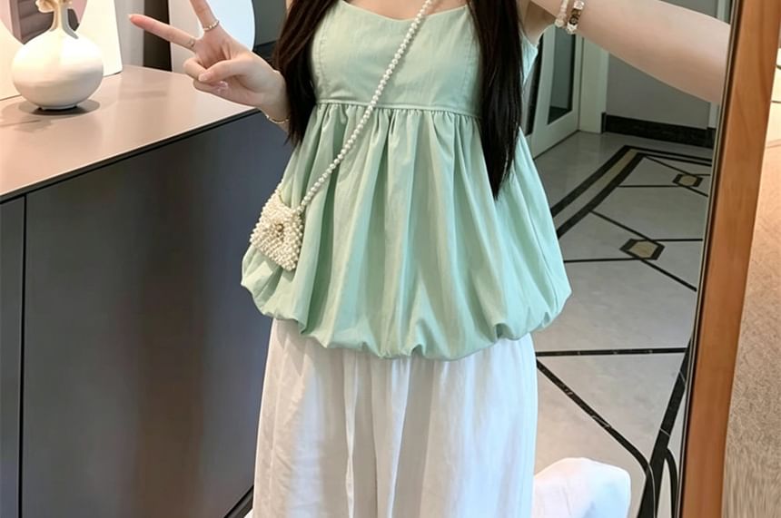 V-Neck Bubble Camisole with Spaghetti Straps