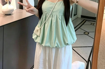 V-Neck Bubble Camisole with Spaghetti Straps
