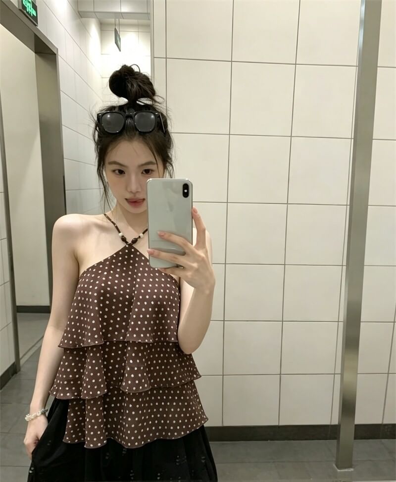 Dotted Tiered Camisole with Halter Neckline