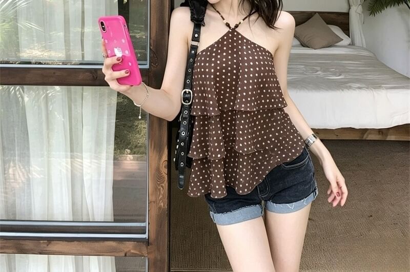 Dotted Tiered Camisole with Halter Neckline