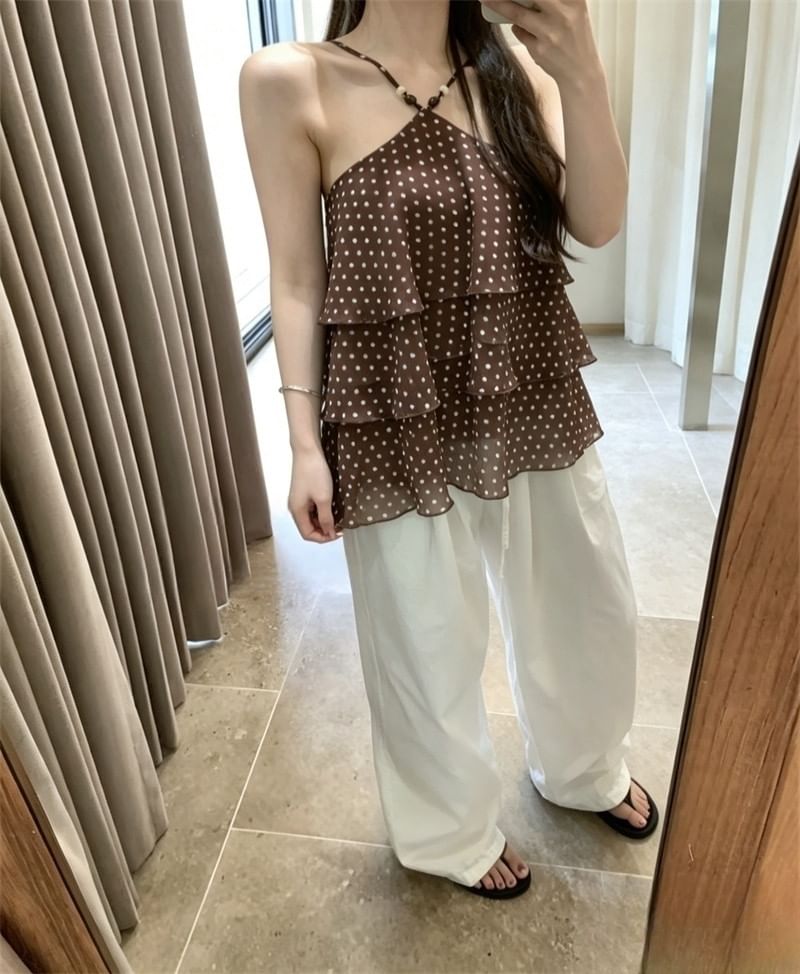 Dotted Tiered Camisole with Halter Neckline