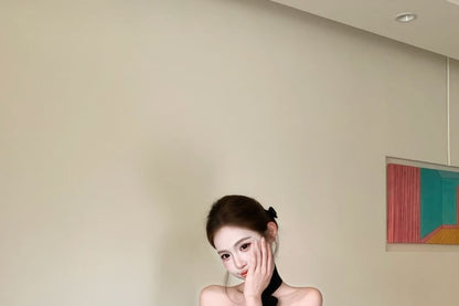 Sheer Panel Knit Halter Neck Camisole Top