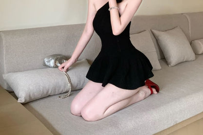 Sheer Panel Knit Halter Neck Camisole Top