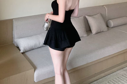 Sheer Panel Knit Halter Neck Camisole Top