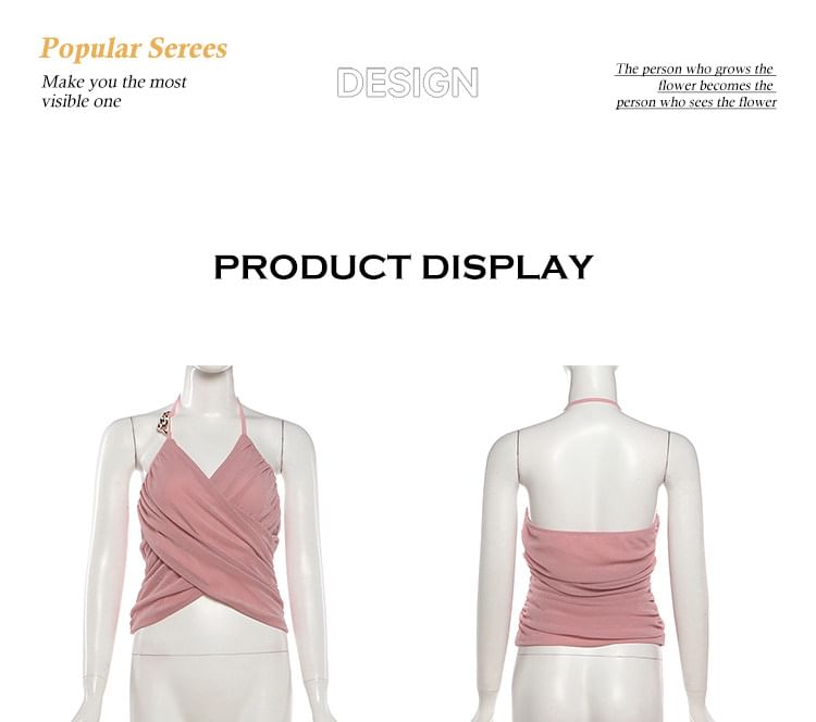 Ruched Wrap Halter Top in Solid Color