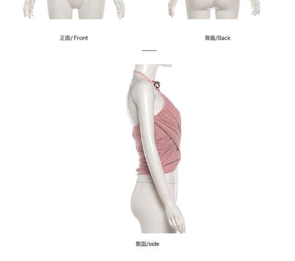 Ruched Wrap Halter Top in Solid Color