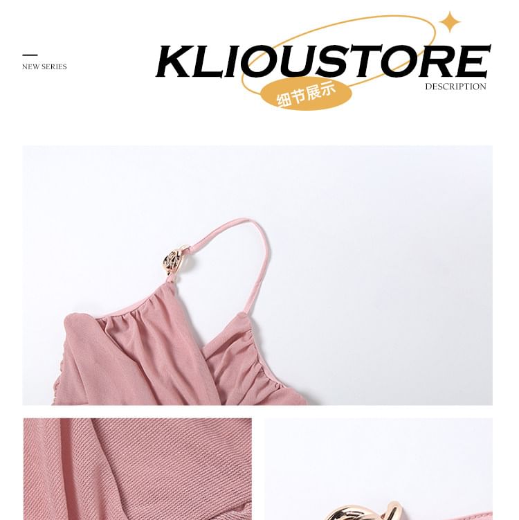 Ruched Wrap Halter Top in Solid Color