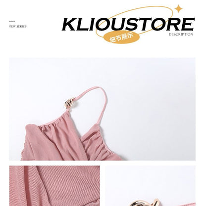 Ruched Wrap Halter Top in Solid Color