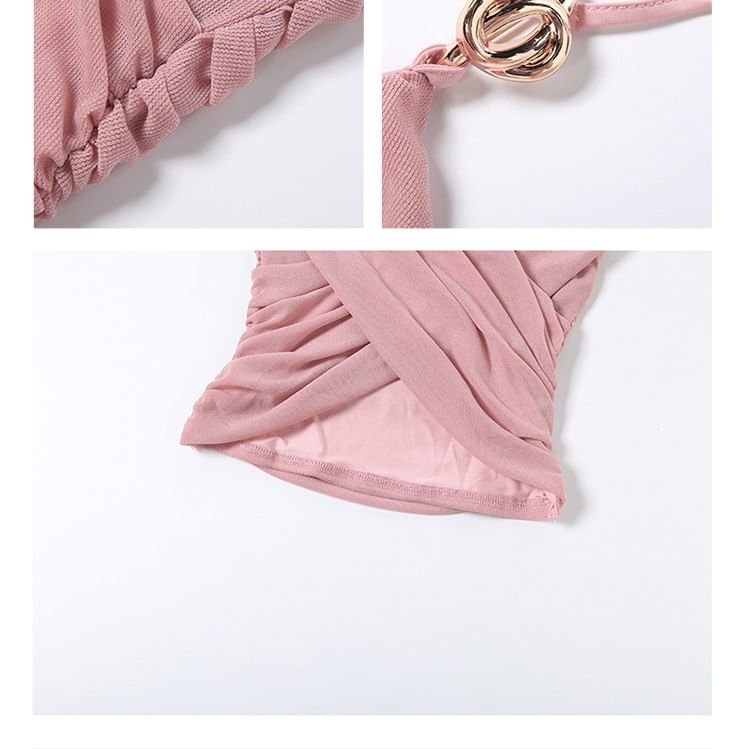 Ruched Wrap Halter Top in Solid Color
