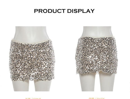 Plain Fringe Crop Halter Top & Sequin Mesh Mini Pencil Skirt