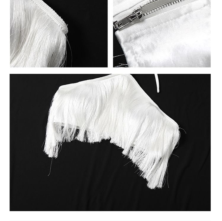 Plain Fringe Crop Halter Top & Sequin Mesh Mini Pencil Skirt