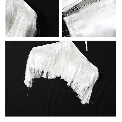 Plain Fringe Crop Halter Top & Sequin Mesh Mini Pencil Skirt
