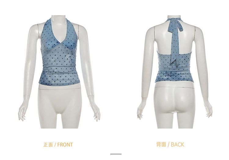 Halter V-Neck Dotted Top