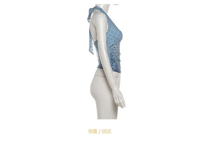 Halter V-Neck Dotted Top