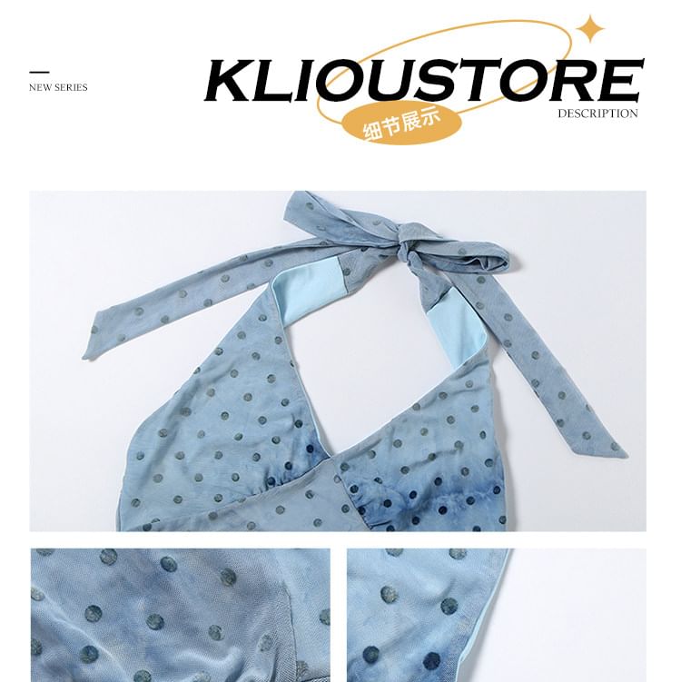 Halter V-Neck Dotted Top