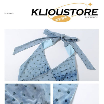 Halter V-Neck Dotted Top
